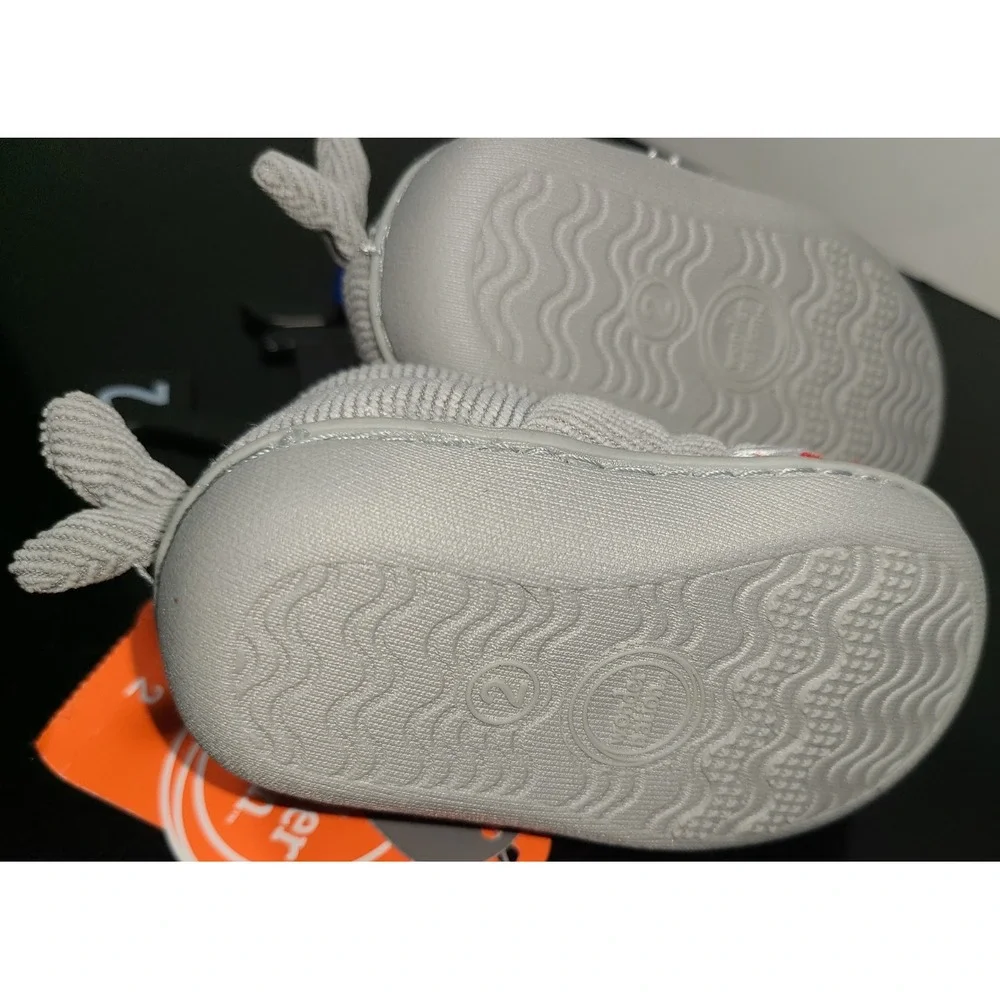 NWT Wonder Nation Gray SHARK Cord Slippers BABY SIZE 2 (3 mo) House Shoes UNISEX
